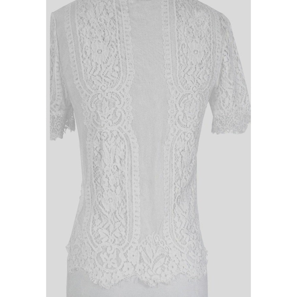 Vintage Crochet Lace Romantic Short Sleeve Top S Edwardian Scalloped Open Knit - Picture 5 of 8